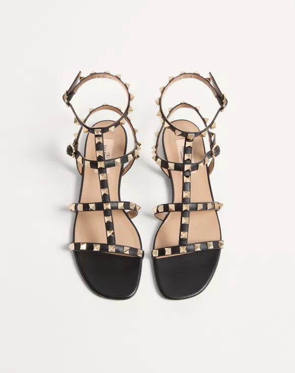 Valentino Rockstud Flat Calfskin Sandal With Straps - Image 5